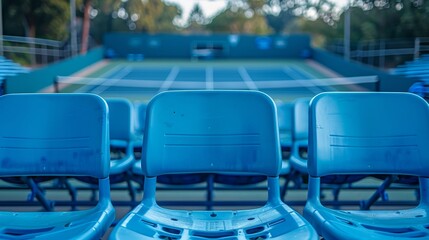 Obraz premium Tennis Courts Spectator Experience: A photo illustrating empty tennis courts with a focus on the spectator experience
