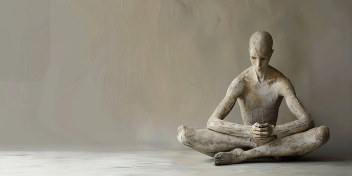 Contentment (Warm Taupe) - An individual exuding a sense of inner peace and satisfaction, comfortably seated with legs crossed, surrounded by a warm, soothing color scheme that evokes feelings