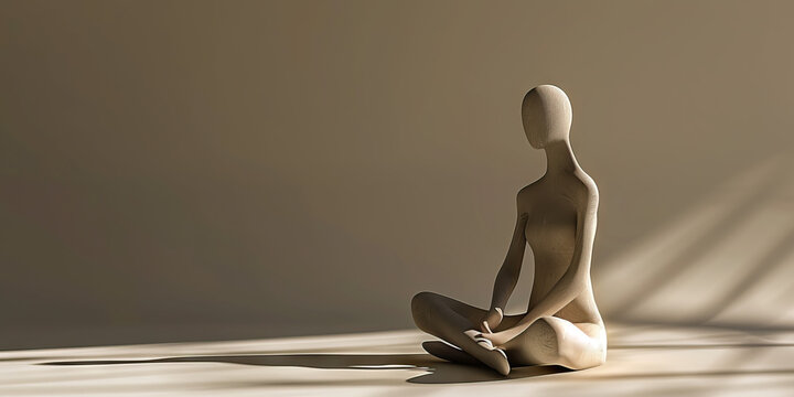 Contentment (Warm Taupe) - An individual exuding a sense of inner peace and satisfaction, comfortably seated with legs crossed, surrounded by a warm, soothing color scheme that evokes feelings