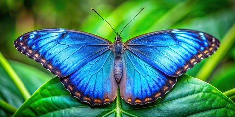 Close-up of a vibrant blue butterfly perched delicately