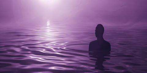 The Soothing Serenity: A person gracefully floating in soft, calming lavender water, radiating tranquility and inner peace.