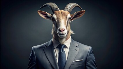 An anthropomorphic goat in a dapper business outfit, looking suave and refined
