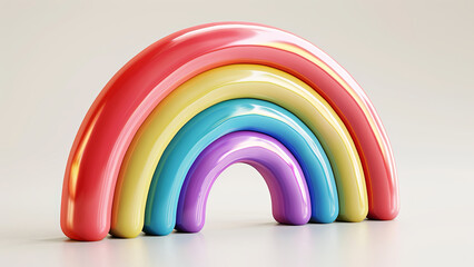 Fototapeta premium Vibrant 3D Rainbow Sculpture with Glossy Finish on a White Background Signifying Hope and Inclusivity