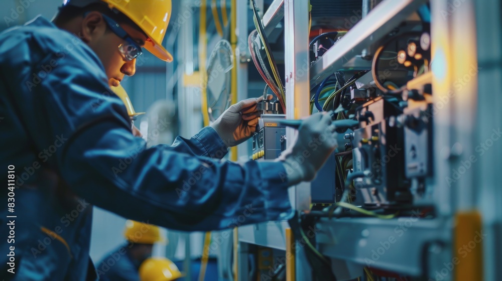 Wall mural Mechanics repairing malfunctioning equipment