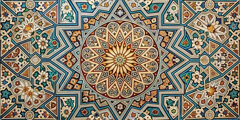 Islamic calligraphy pattern with intricate designs and geometric shapes