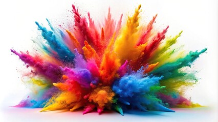 Colorful rainbow holi paint powder explosion on white background