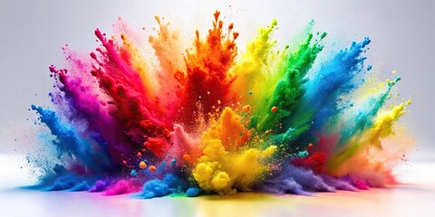 Colorful rainbow holi paint powder explosion on white background