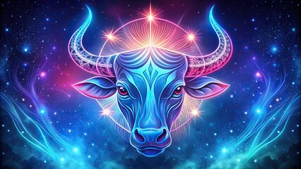 Taurus zodiac sign in blue and pink tones