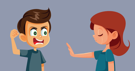 Child Saying No to Aggressive Behavior Vector Illustration. Girl standing up for herself not accepting abusive behavior 
