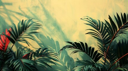 tropical illustration, simple artwork of palm leaves on a plain background, representing tropical sophistication