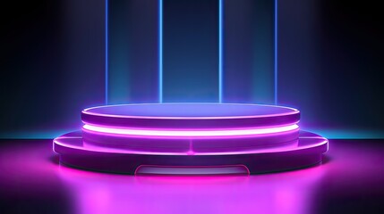 3d neon glow stage, empty podium