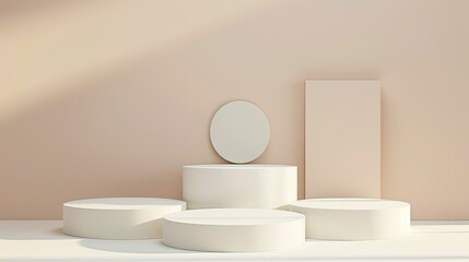 3d minimalist clean and white beigie empty podium