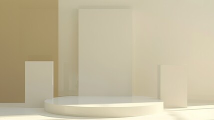 3d minimalist clean and white beigie empty podium