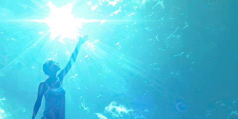 Hope (Light Blue) evokes a powerful emotion and resonates with many individuals. In this photo, a figure is stretching towards a gleaming star, personifying the yearning