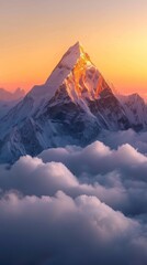 A majestic mountain peak towering above a sea of clouds illuminated generated by AI