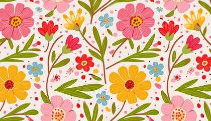 Vector illustration of a seamless floral pattern with spring flowers. Lovely floral background in sweet colors