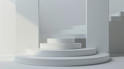 3d minimalist clean and white beigie empty podium