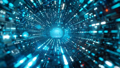 Obraz premium Interdimensional warp tunnel revealing bit-crushed datascape, tech for everything