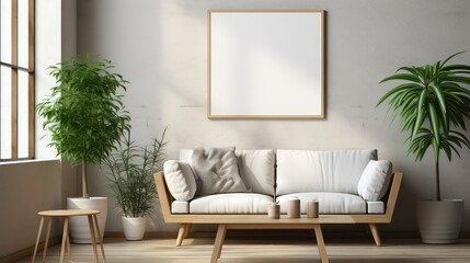 Mock up empty poster in modern living room interior with a fashionable design