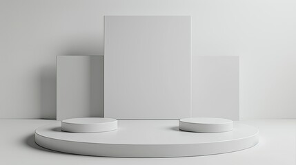 3d minimalist clean and white beigie empty podium