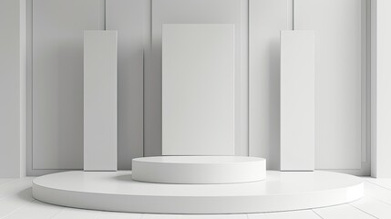 3d minimalist clean and white beigie empty podium
