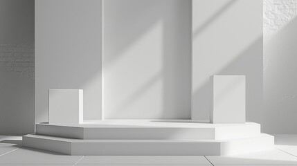 3d minimalist clean and white beigie empty podium