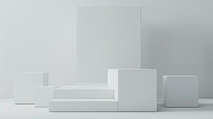 3d minimalist clean and white beigie empty podium