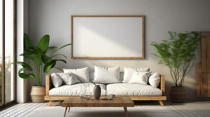 Mock up empty posters in modern living room interior with a fashionable design
