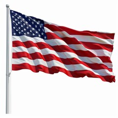 An American flag in all it's glory, white background 