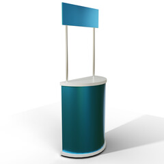 ROUND SALES COUNTER, exhibition stall for business trade fair, product presentation (LATERAL)