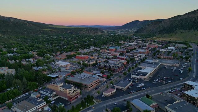 Aerial sunset view of the city - Beautiful City of Durango, Drone View, Durango, Colorado