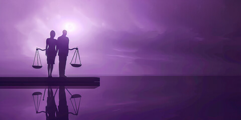 Fototapeta premium Equality (Purple): Two figures standing on equal ground, symbolizing equality and justice