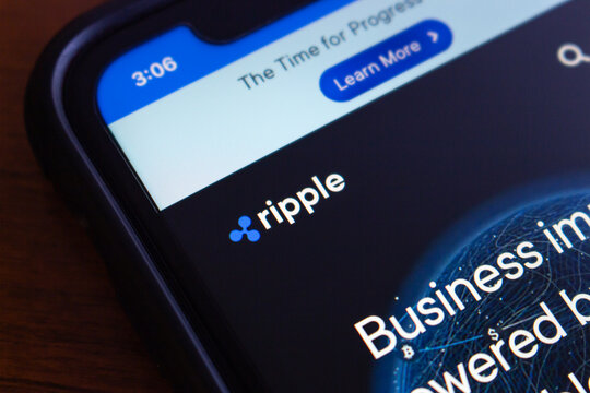 Vancouver, CANADA - Apr 30 2024 : Logo of Ripple seen in an iPhone screen. Ripple (XRP) is a digital payment protocol and cryptocurrency that aims to facilitate international money transfers