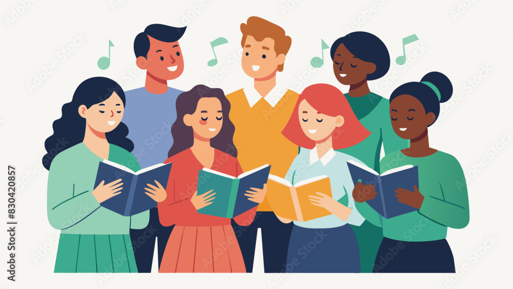 Poster as they practice the choir members help each other with tricky harmonies and rhythms. they listen in
