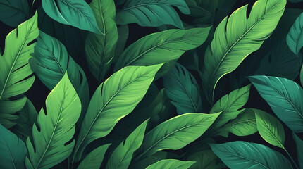 Fototapeta premium Background of dark green tropical leaves