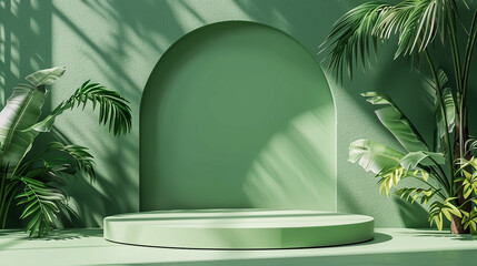 3d geometry podium mockup leaf tropical in summer