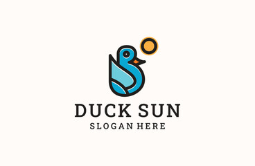 Duck sun Logo Design Template Element Vector Illustration.