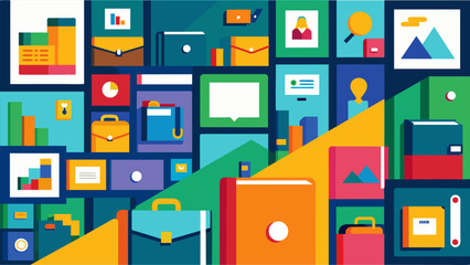 A sea of colorful portfolios lining the walls each one representing a unique students creative journey and growth.. Vector illustration