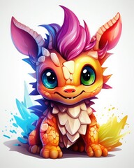 A cute, colorful, cartoon dragon with big eyes and a happy expression.