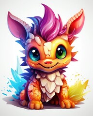Fototapeta premium A cute, colorful, cartoon dragon with big eyes and a happy expression.