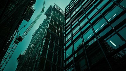 Steel structure building construction background dark colors