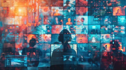 Fototapeta premium In the interconnected web of remote work, distance dissolves into mere pixels on a screen