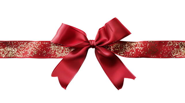 red ribbon and bow with gold isolated against transparent background