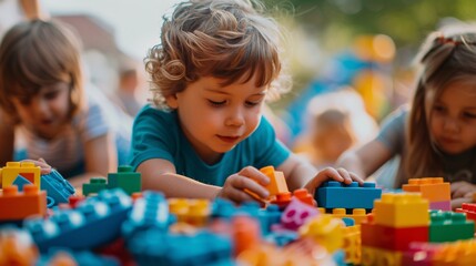 Children playing with blocks. Children playing with colorful building blocks, Creative playtime, Imagination and creativity, Educational fun