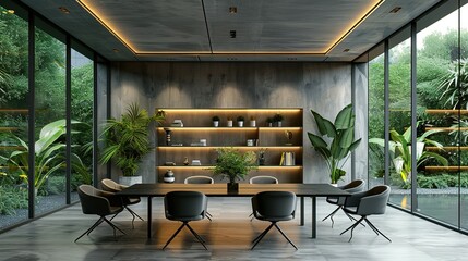 Modern Office Design: Meeting Room with Table, Chairs, and Mockup Wall