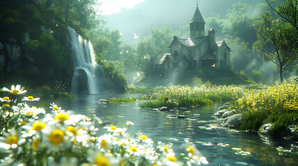 fairy tale kingdom protected by the magic of the Emerald Tablets in a magical forest