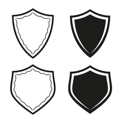 Set of shield icons vector. Two styles of black and white protection symbols. Security and defense emblem design.