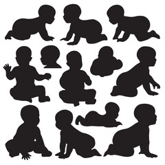 Babies in Various Positions Silhouette Vector Set