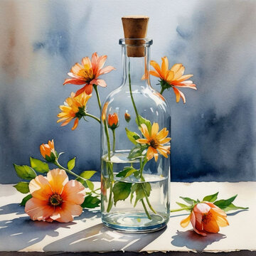 flowers in vase watercolor paint 