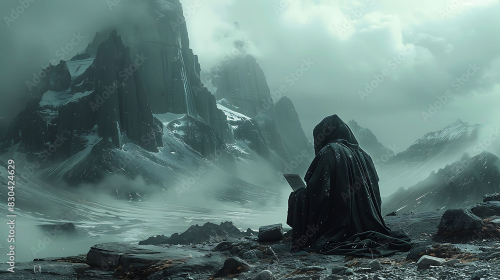 Wall mural prophet predicting the end of days using the wisdom of the emerald tablets in a desolate wasteland